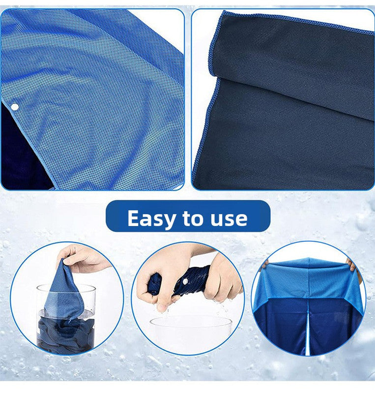 Light Blue Football Instant Cooling Hooded Towel U-Shaped Sun Protection Quick Dry Scarf with Carabiner Pouch for Local Outdoor Sports and Gym Workouts