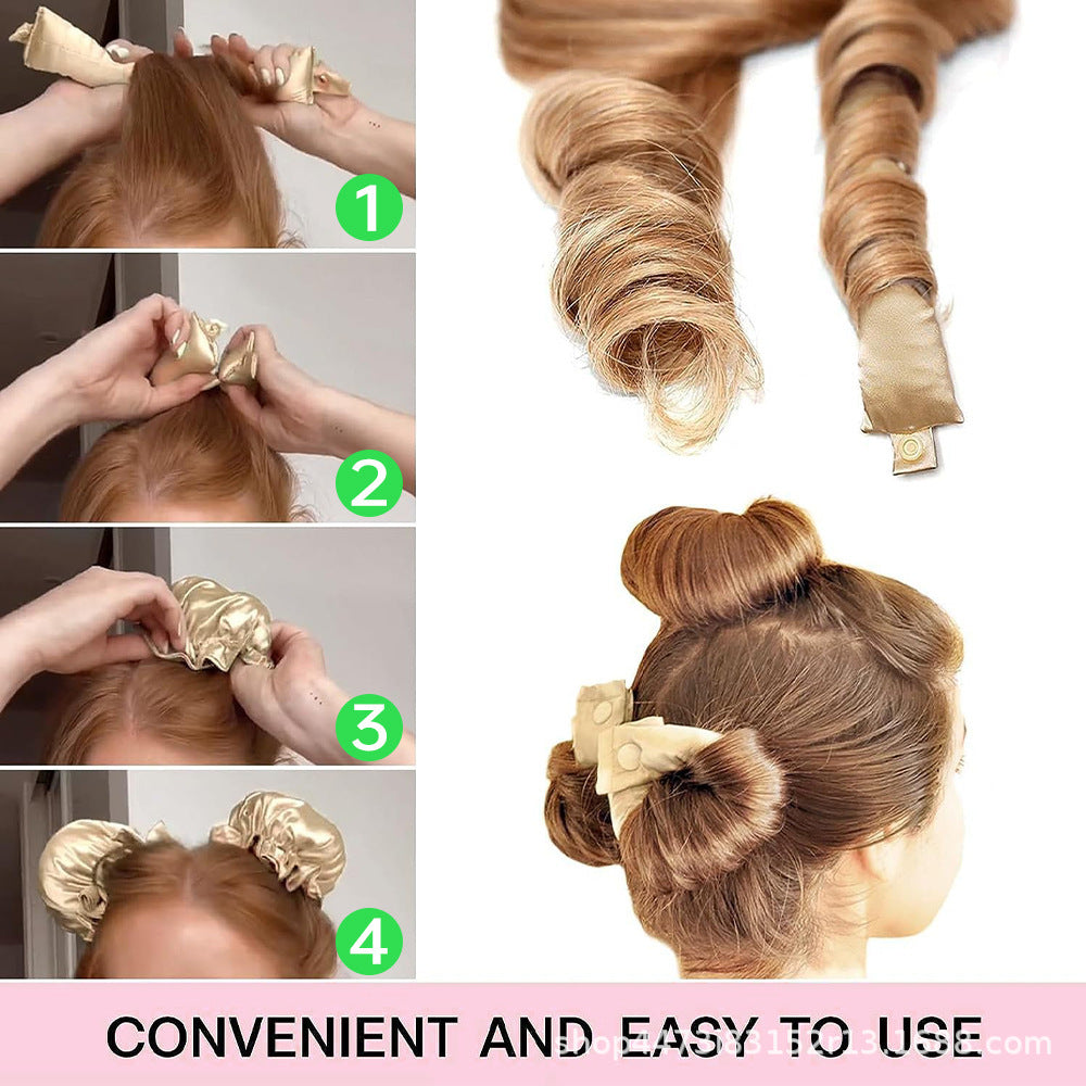 Pink Heatless Hair Curler Set with Satin Ribbon and Sleep Caps for Overnight Big Waves Easy Damage-Free Styling Solution for Local Women Professional Kit