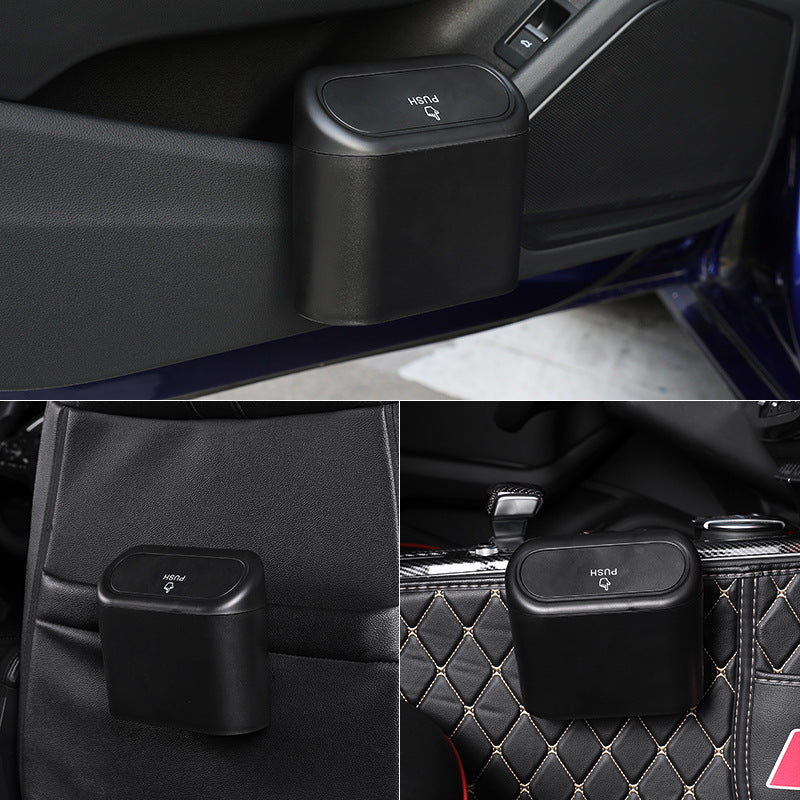Pink Compact Car Trash Can 2 Pack Hanging Storage Bin with Push Lid for Vehicle Door and Seat Back Universal Fit Waste Management Solution for Local Drivers
