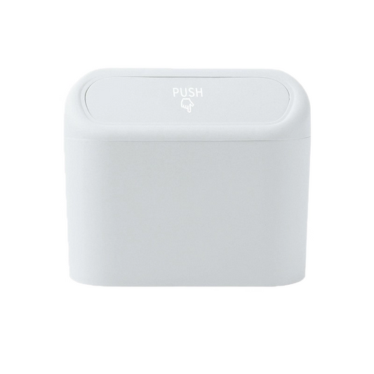 White Compact Car Trash Can 2 Pack Hanging Storage Bin with Push Lid for Vehicle Door and Seat Back Universal Fit Waste Management Solution for Local Drivers