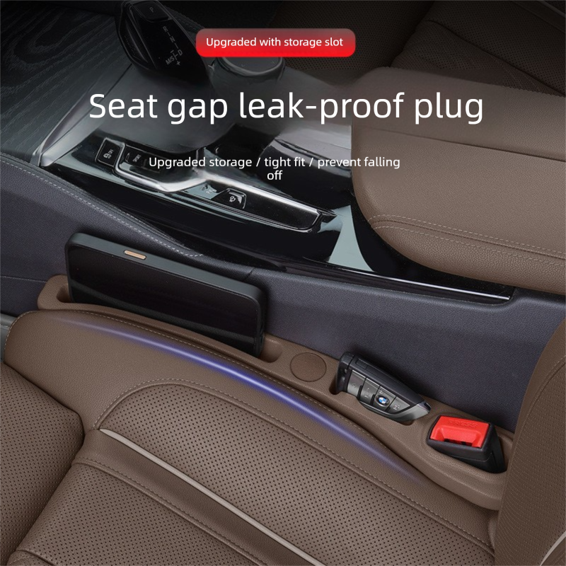 Brown Car Seat Gap Filler Strip with Integrated Storage Slot Universal Interior Organizer for Mobile Phones and Keys Safety Solution for Local Drivers