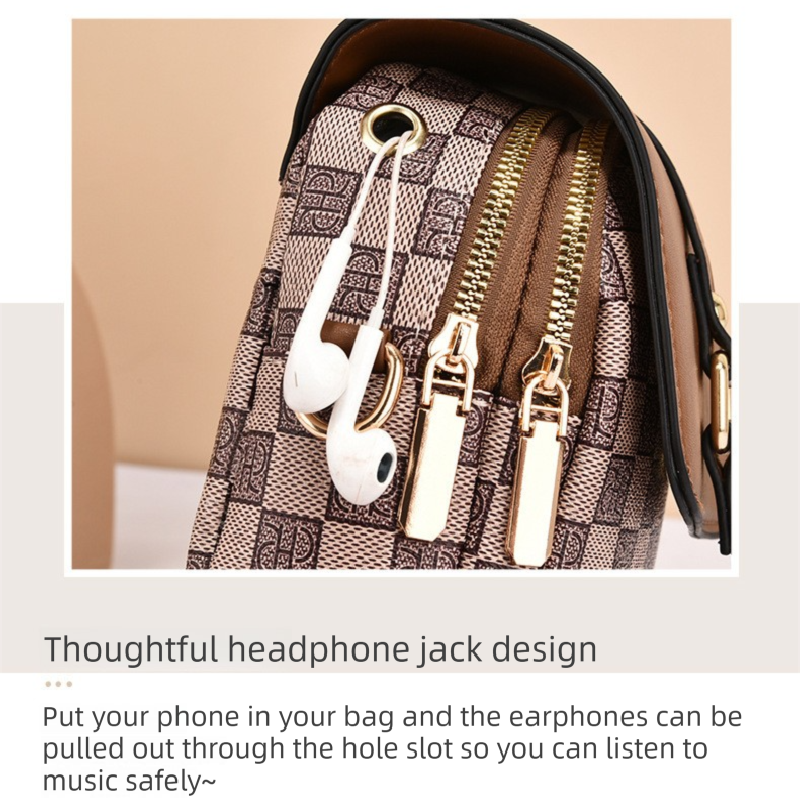 Beige and terracotta Women's Mini Crossbody Phone Bag Compact PU Leather with Multiple Pockets and Headphone Port for Daily Travel Stylish Hands-Free Storage for Local Fashion