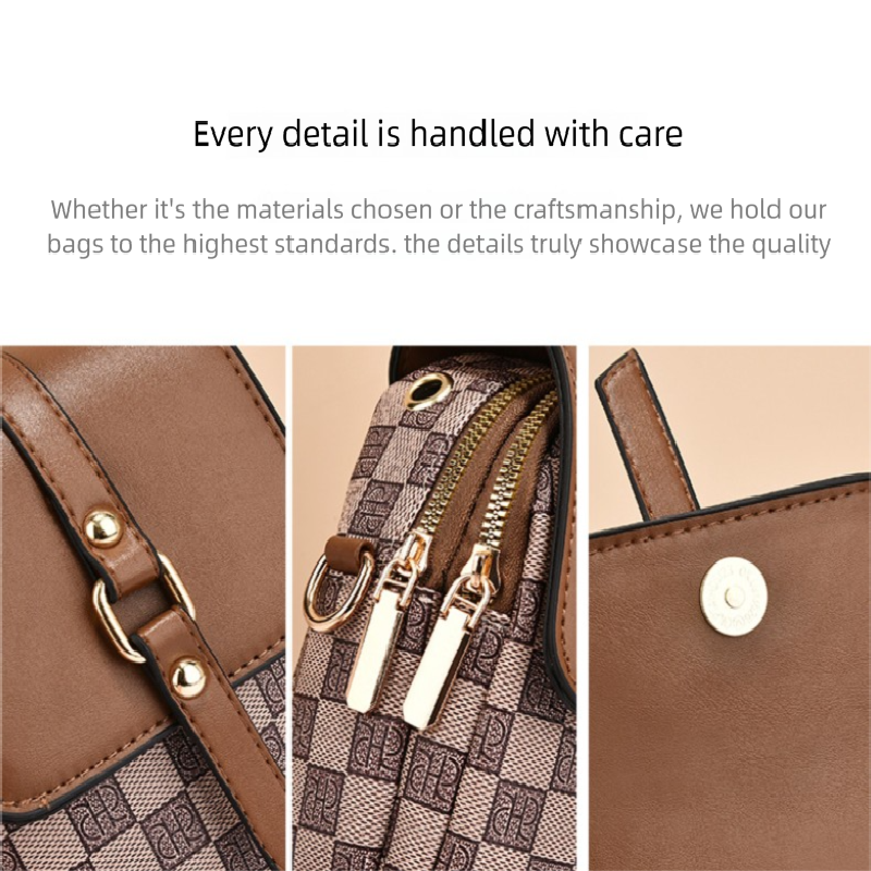 Brown rhombus Women's Mini Crossbody Phone Bag Compact PU Leather with Multiple Pockets and Headphone Port for Daily Travel Stylish Hands-Free Storage for Local Fashion