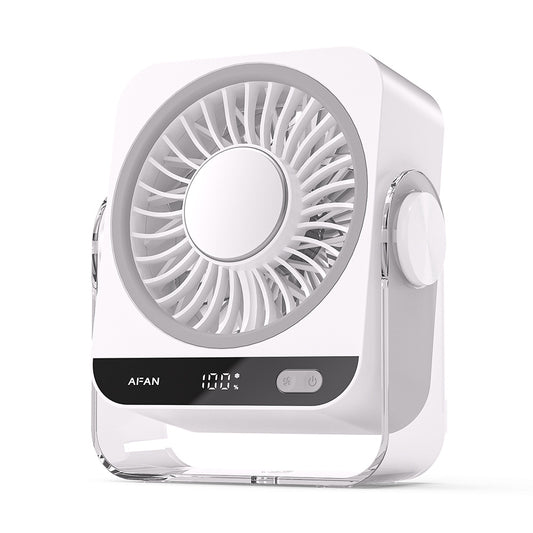 White Portable Semiconductor Cooling Desk Fan USB Type-C Rechargeable 5 Speeds Digital Display Silent Operation Wall-Mountable Air Circulator for Local Home and Office Spaces