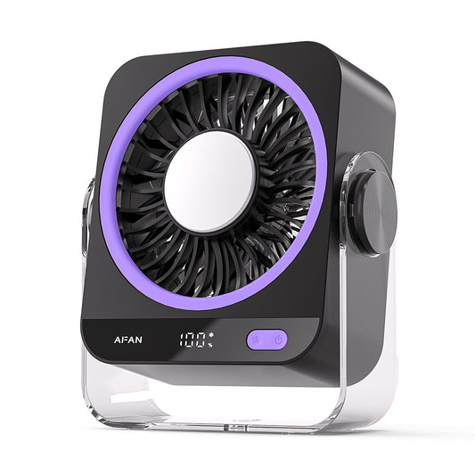 Grey Portable Semiconductor Cooling Desk Fan USB Type-C Rechargeable 5 Speeds Digital Display Silent Operation Wall-Mountable Air Circulator for Local Home and Office Spaces