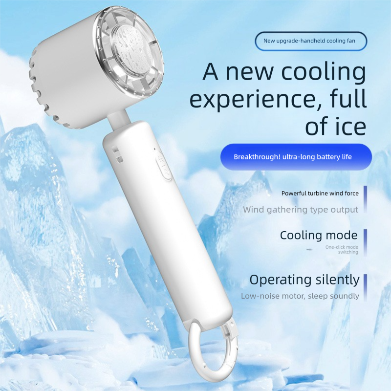 White Portable Ice Cooling Handheld Fan USB Rechargeable 2000mAh Silent Battery Fan for Office and Outdoor Use Personal Cooling Solution for Local Professionals