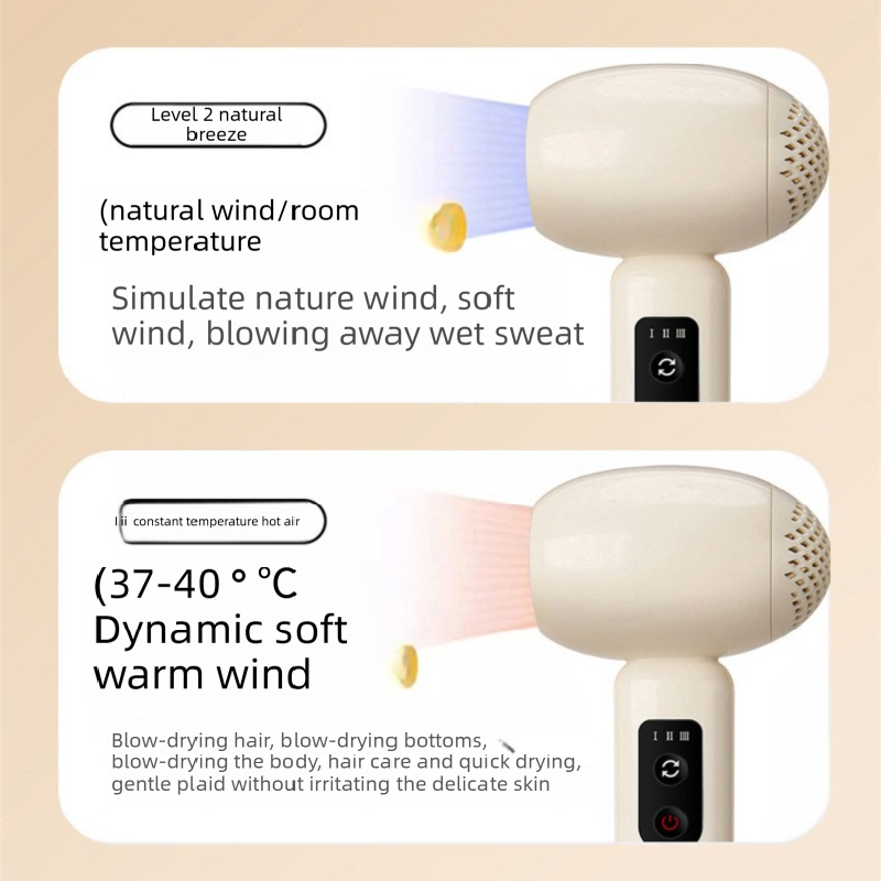 White Wireless Baby Hair Dryer with Constant Temperature and Negative Ion Technology for Gentle Hair and Skin Care, Ideal for Infants and Toddlers