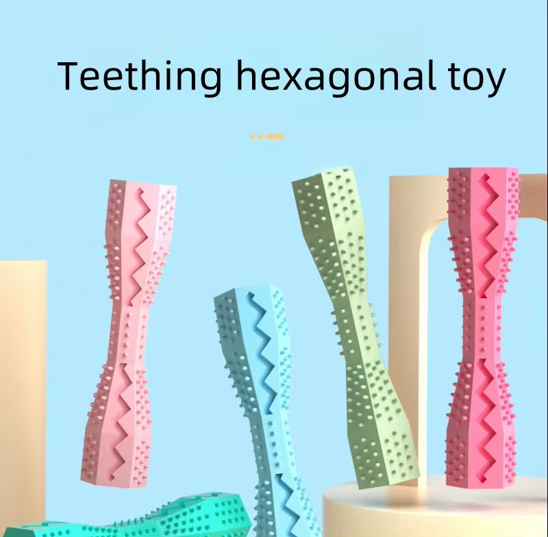 2-Pack Peacock blue Hexagonal Pet Chew Toy – Durable Rubber Dog & Cat Teething Stick for Dental Care, Biting Relief and Mental Stimulation