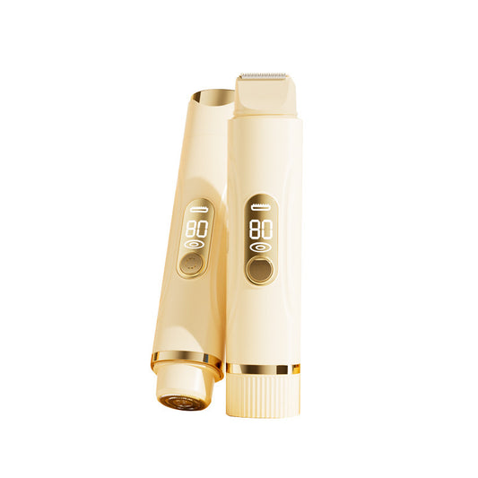 Beige Dual-Head Electric Hair Remover for Women – Portable, Quiet & Waterproof Body Grooming Trimmer with Smooth Skin Care Design