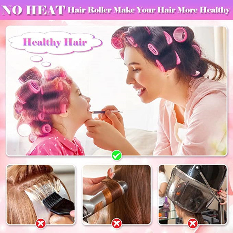 Black 50-Piece Pink Plastic Hair Rollers Set with Clips and Storage Bag for At-Home Styling – Multi-Size Curlers for Voluminous Curls, Waves and Bangs