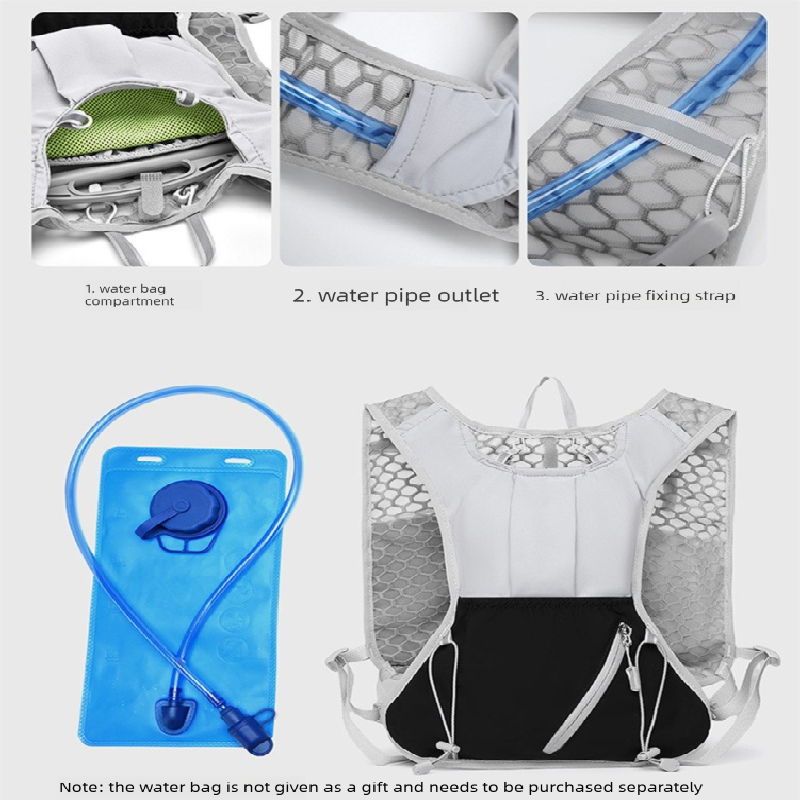 Black Lightweight Hydration Backpack with 2L Water Bladder Compartment – Ideal for Running, Cycling, Hiking, and Outdoor Activities