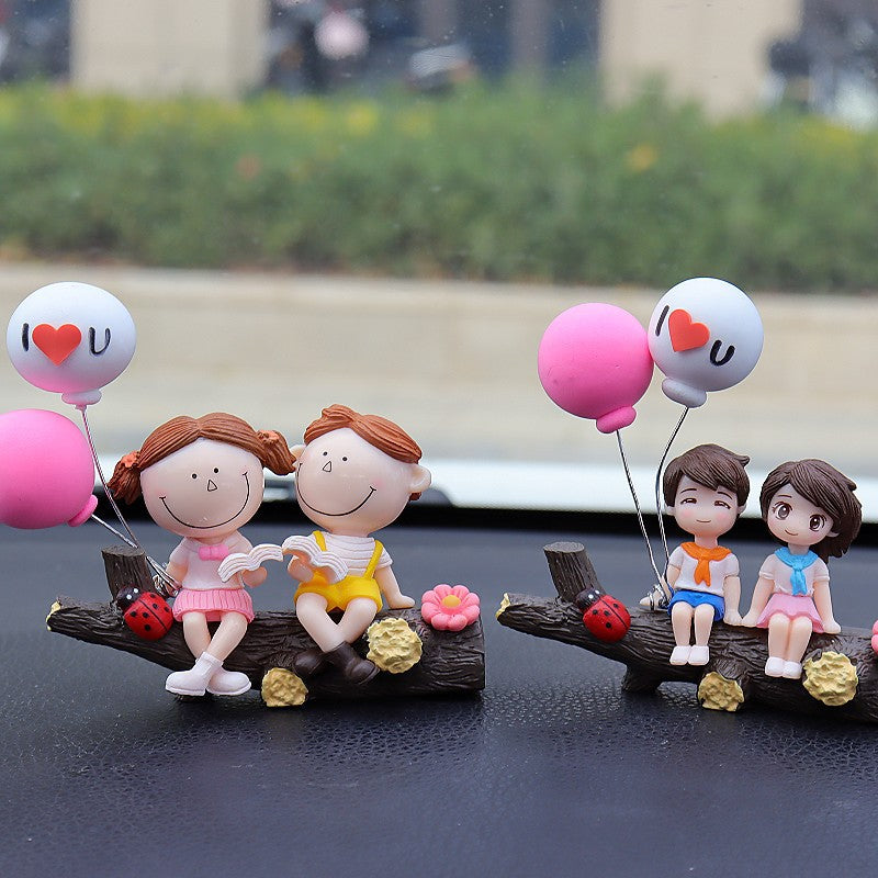 Tree Branch Couple Balloons Cute Couple Car Ornament for Dashboard – Romantic Interior Decoration for Vehicles