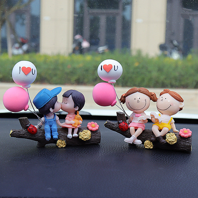 Tree Branch Couple Balloons Cute Couple Car Ornament for Dashboard – Romantic Interior Decoration for Vehicles