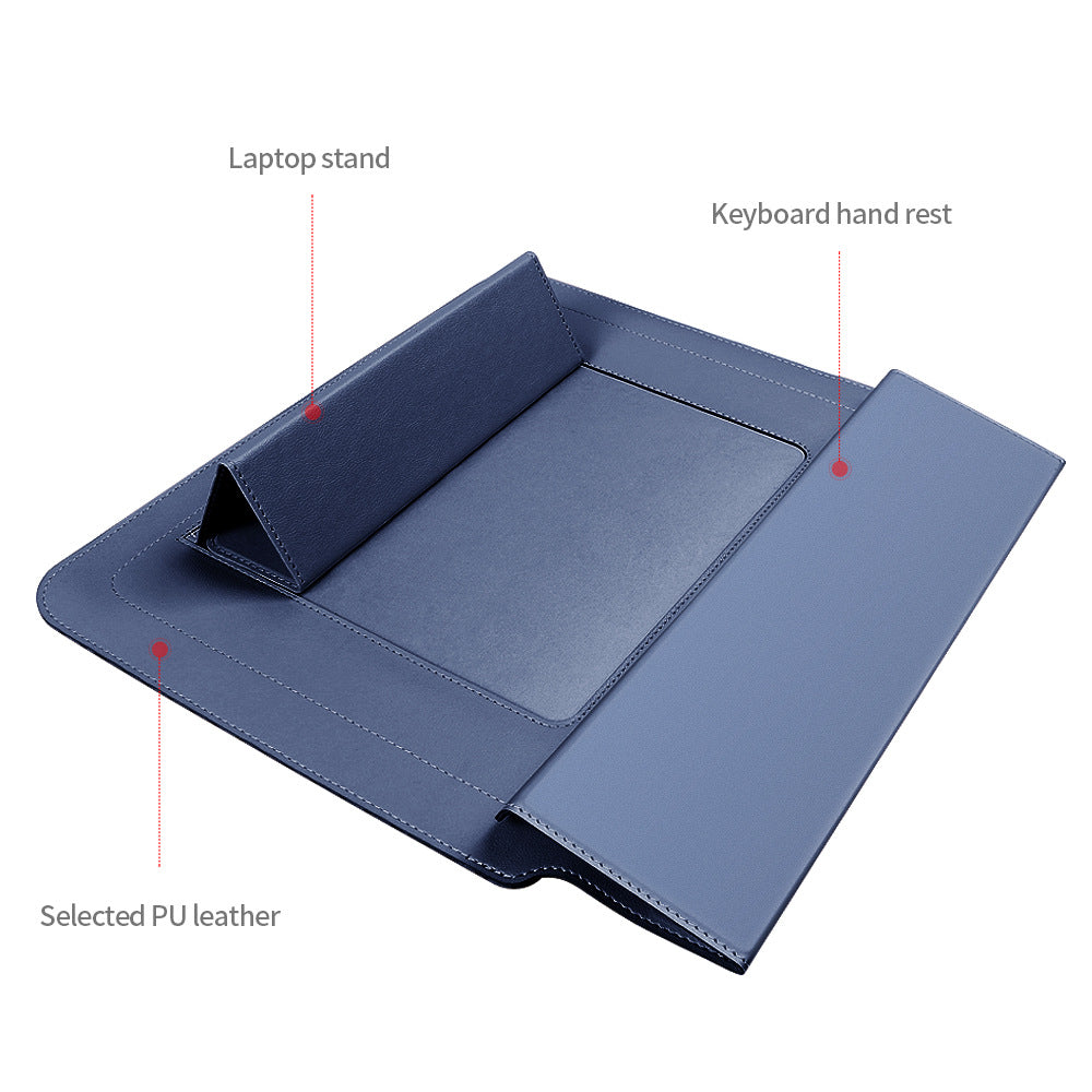 Dark green 3-in-1 Laptop Sleeve with Built-In Stand & Wrist Rest – Waterproof PU Protective Case for 13/14 Inch Laptops, Portable and Ergonomic Design
