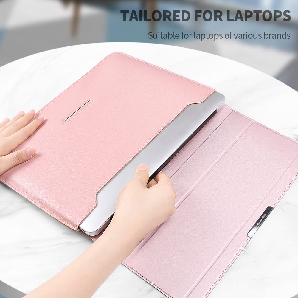 Red 3-in-1 Laptop Sleeve with Built-In Stand & Wrist Rest – Waterproof PU Protective Case for 13/14 Inch Laptops, Portable and Ergonomic Design