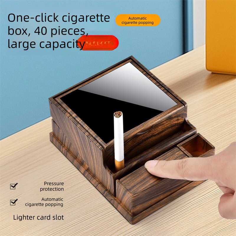 Black Automatic Cigarette Box with 40-Slot Capacity – Pop-Out Dispenser for Car and Home Use, ABS Material with Lighter Holder and Carbon Fiber Look Design