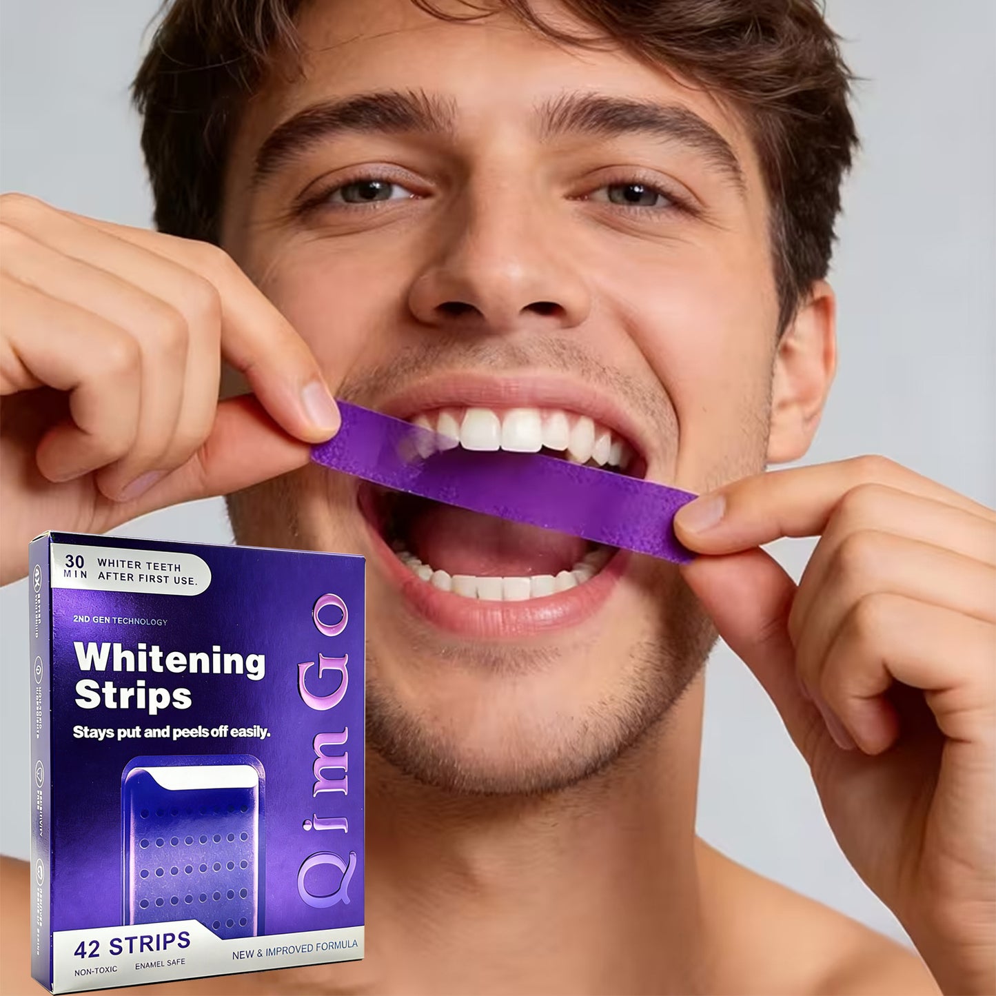 21 Pairs Purple Teeth Whitening Strips – Stain-Removing Film for Brighter Smile, Non-Toxic and Enamel Safe