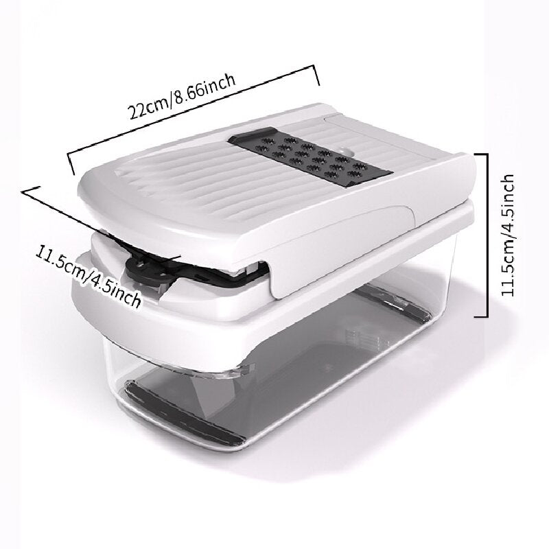 Black Multifunctional Vegetable Slicer – Manual Kitchen Cutter with Adjustable Blades for Slicing, Dicing, Shredding, Garlic Grinding, and Egg White Separation