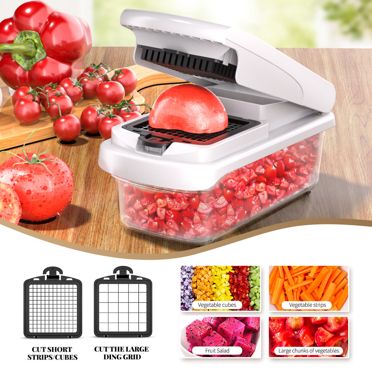Green Multifunctional Vegetable Slicer – Manual Kitchen Cutter with Adjustable Blades for Slicing, Dicing, Shredding, Garlic Grinding, and Egg White Separation