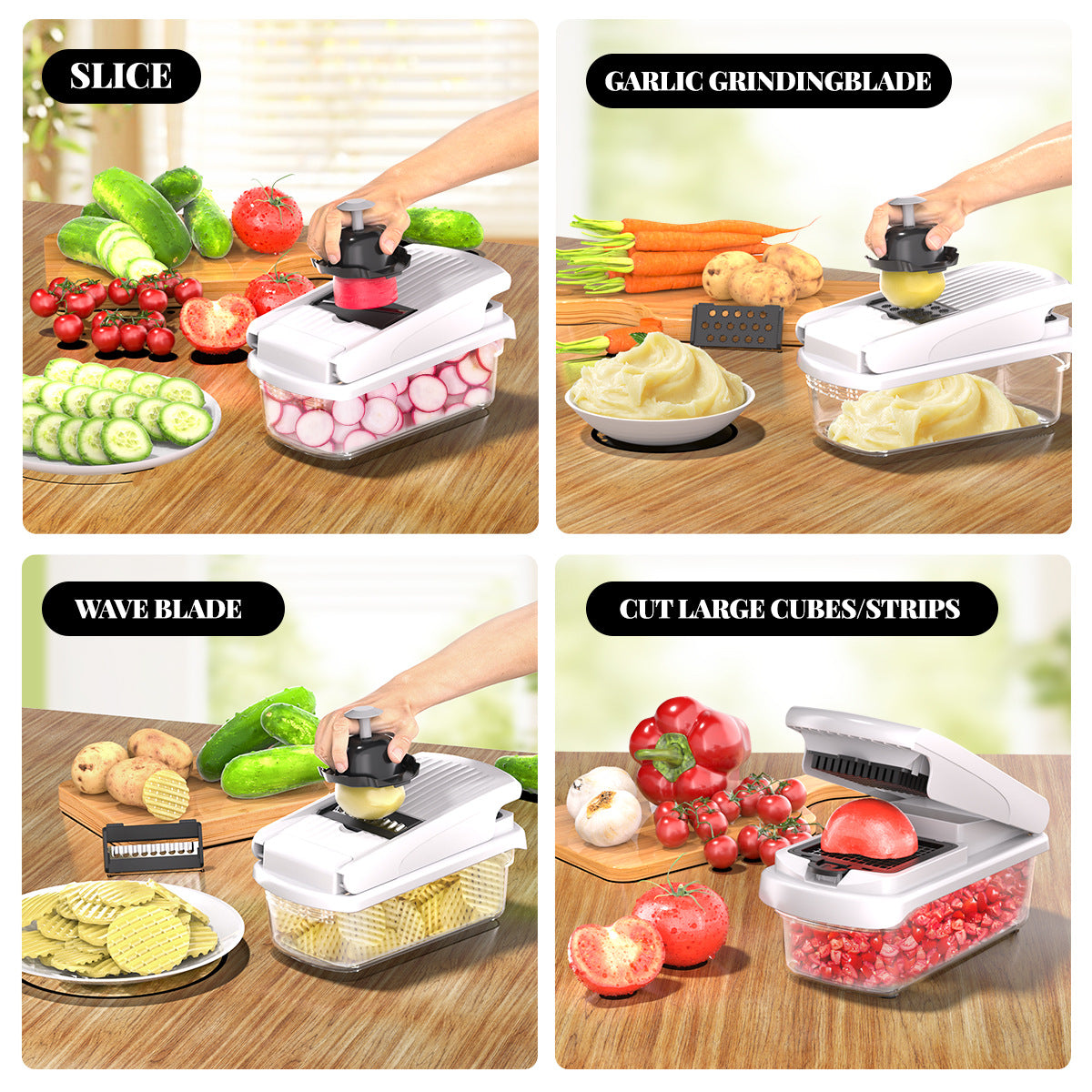Green Multifunctional Vegetable Slicer – Manual Kitchen Cutter with Adjustable Blades for Slicing, Dicing, Shredding, Garlic Grinding, and Egg White Separation