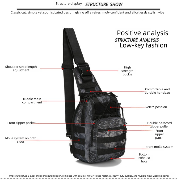 Tactical Sling Bag 3-Color Desert Camo 600D Waterproof Crossbody Backpack MOLLE EDC Shoulder Pack for Outback Hiking