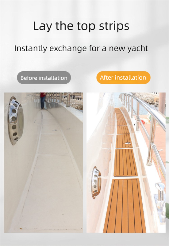 EVA Faux Teak Boat Flooring Border Trim Self Adhesive Marine Decking Strip Non Slip Foam Sheet for Yacht Caravan RV (Dark Grey & Black, 240cm x 5.7cm)