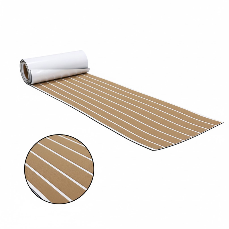 EVA Faux Teak Boat Flooring Sheet Marine Decking Mat Self Adhesive Non Slip Foam for Yacht Caravan & RV (Light Brown & White, 240cm x 45cm)