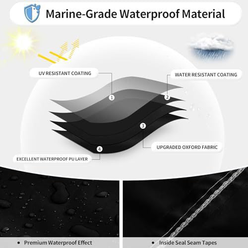 20-22ft Waterproof Boat Cover Trailerable V-Hull Runabout UV Resistant Marine Grade Storage Tarpaulin with Straps (Black, 700cm x 320cm)