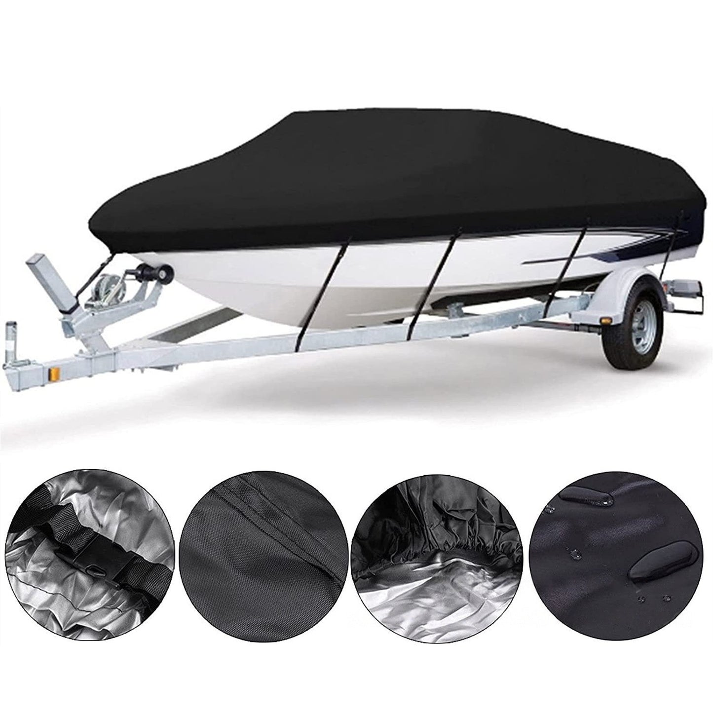 Waterproof Boat Cover 17-20ft Square Bow Jon Boat & Wide Beam Utility UV Resistant Marine Storage Tarp (Black, 625cm x 360cm)