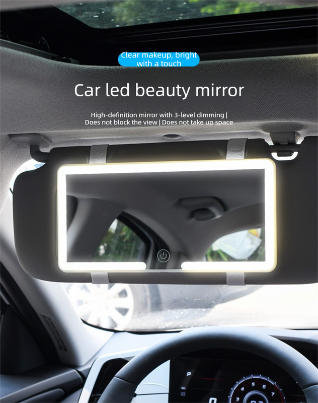 Car Visor Vanity Mirror with LED Lights Rechargeable Ultra-Thin Sun Visor Makeup Mirror 3 Light Modes Touch Control (Black)