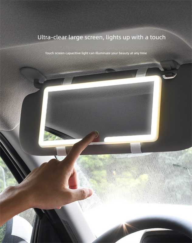 Car Visor Vanity Mirror with Dual Colour LED Lights Rechargeable Sun Visor Makeup Mirror Dimmable Dual Touch Control (White)