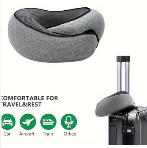 Memory Foam Travel Neck Pillow 360 Support Adjustable Snail Shape Chin Rest for Long Haul Flights Car & Office Portable with Storage Bag (Grey)