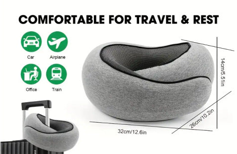 Memory Foam Travel Neck Pillow 360 Support Adjustable Snail Shape Chin Rest for Long Haul Flights Car & Office Portable with Storage Bag (Pink)