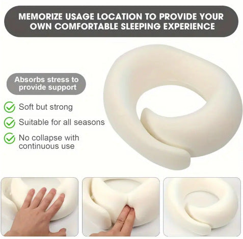 Memory Foam Travel Neck Pillow 360 Support Adjustable Snail Shape Chin Rest for Long Haul Flights Car & Office Portable with Storage Bag (Navy Blue)