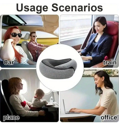 Memory Foam Travel Neck Pillow 360 Support Adjustable Snail Shape Chin Rest for Long Haul Flights Car & Office Portable with Storage Bag (Navy Blue)