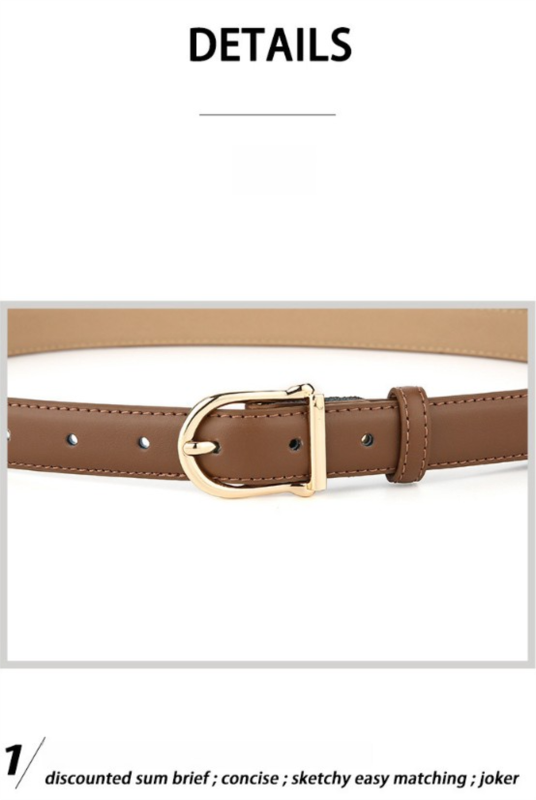 Women's Genuine Leather Thin Belt 2.3cm Width Minimalist Gold D-Shaped Buckle Casual Waist Strap for Jeans Dresses Coffee 105cm