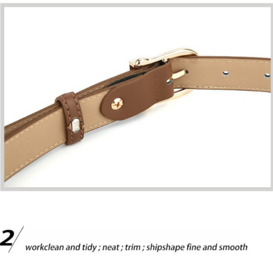 Women's Genuine Leather Thin Belt 2.3cm Width Minimalist Gold D-Shaped Buckle Casual Waist Strap for Jeans Dresses Caramel Color 105cm