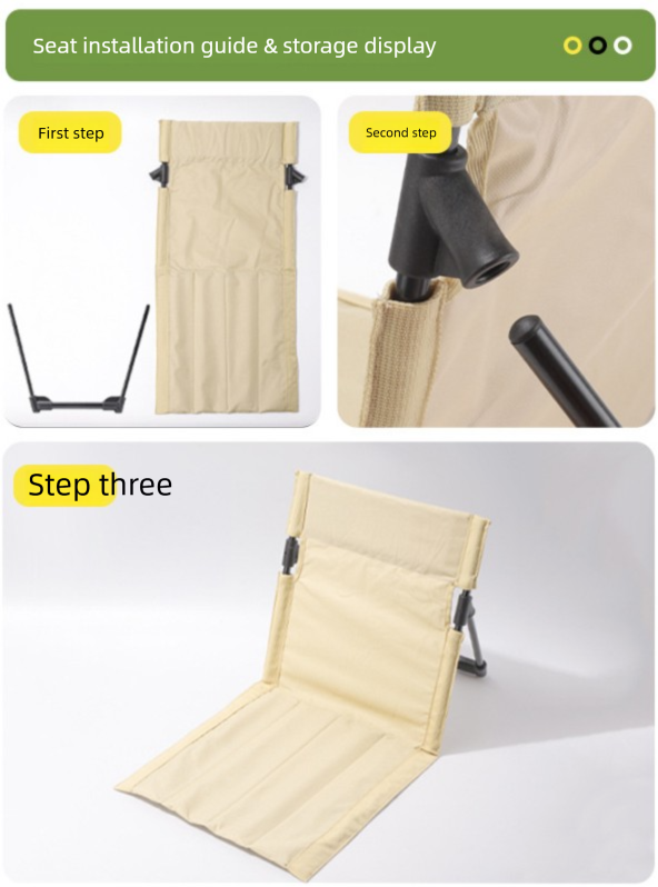 Portable Folding Ground Chair with Back Support Lightweight 500g Padded Stadium Seat Beach Mat for Camping Picnics Festivals - Dark Green