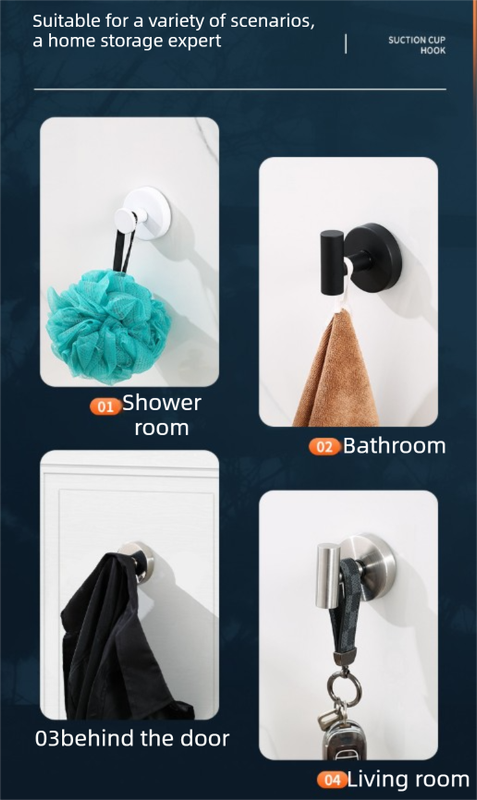 Matte Silver T-Bar Suction Cup Hook Stainless Steel Vacuum Wall Hanger No Drill Robe Towel Holder for Bathroom Kitchen - Heavy Duty