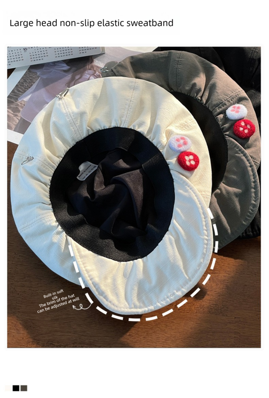 Women's Black Newsboy Cap UPF50+ Sun Protection Cotton Blend Octagonal Beret Hat - Adjustable Breathable Baker Boy Style with Cute Button Detail