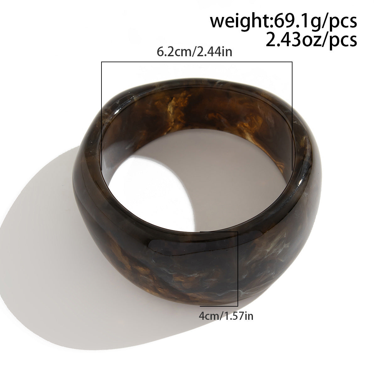 Chunky Resin Bangle Bracelet - Irregular Geometric Square Cuff - Coffee Brown Tortoiseshell Tone Wide Wristwear for Women