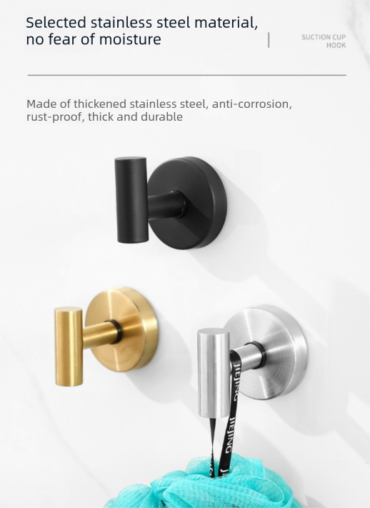 Stainless Steel Vacuum Suction Cup Hook Rack 3-Hook Gold Wall Mounted Towel Rail for Bathroom and Kitchen No Drilling Required