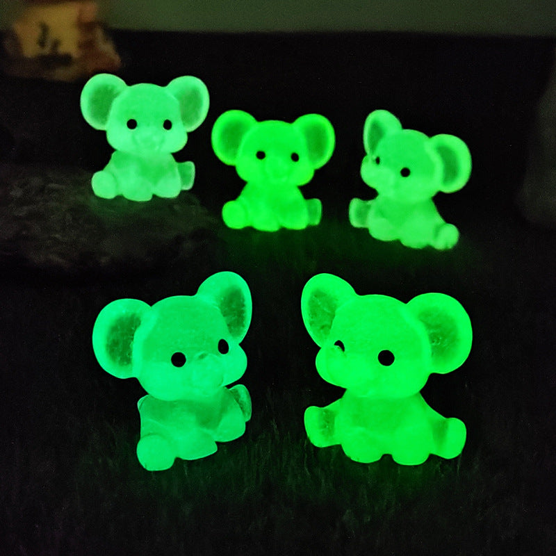 3 PCS Set Mini Luminous Pink Elephant Figurines Split Pose Glow in the Dark Resin Ornaments for Micro Landscape Garden and Desk Decor
