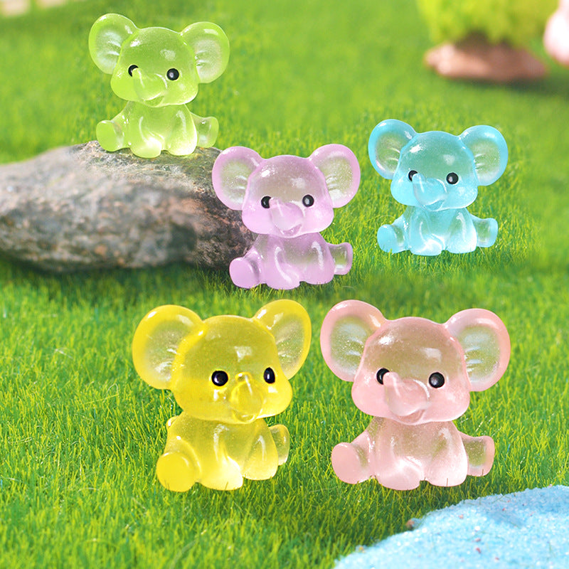 3 PCS Set Mini Luminous Yellow Elephant Figurines Split Pose Glow in the Dark Resin Ornaments for Micro Landscape Garden and Desk Decor