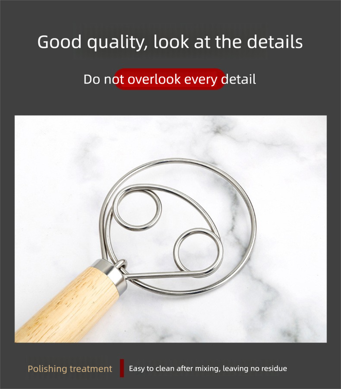 Triple Loop Danish Dough Whisk with Long Oak Handle - 13 Inch Stainless Steel Bread Mixer for Sourdough, Eggs & Batter - Hand Held Flour Blender (3 Eye Design)