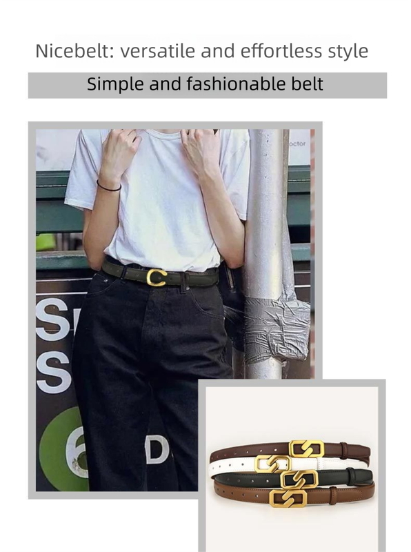 Womens Genuine Leather Belt Coffee 2.3cm Wide Gold Buckle Waist Strap for Jeans & Dresses Elegant Fashion Accessory