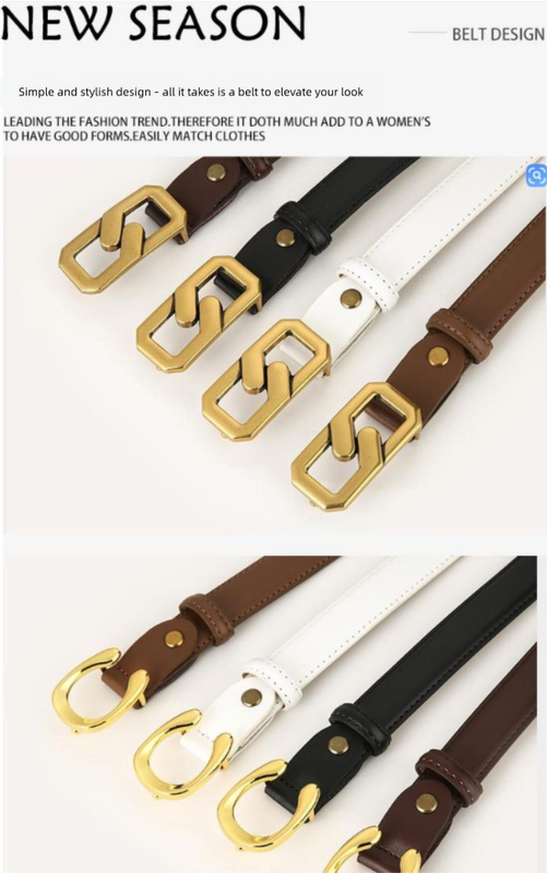 Womens Genuine Leather Belt Black C-Shape Gold Buckle Waist Strap for Jeans & Dresses Classic Fashion Accessory