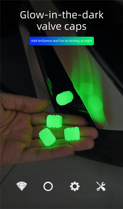 Universal Luminous Tyre Valve Caps 8 PCS Yellow Glow in Dark Dust Covers for Cars Motorbikes & Bicycles Easy Install