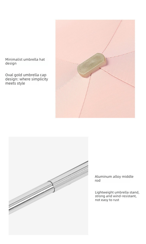 Compact Mini Pocket Umbrella UPF50+ Sun Protection Lightweight Travel Parasol - Windproof 5-Fold Rain Shade with Flat Gold Handle (Medieval Red)