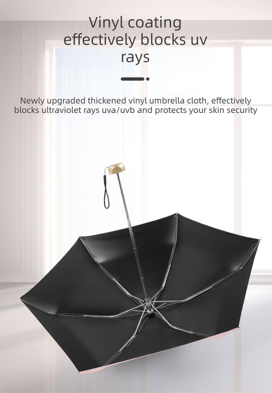 Compact Mini Pocket Umbrella UPF50+ Sun Protection Lightweight Travel Parasol - Windproof 5-Fold Rain Shade with Flat Gold Handle (Fresh Orange )